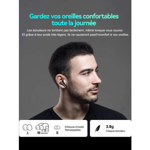 Auricolari wireless Bluetooth 5.3 VEAOOL con microfono, 35 ore di autonomia, display a LED, impermeabili IPX7, ENC, compatibili con iPhone e Android ( 2