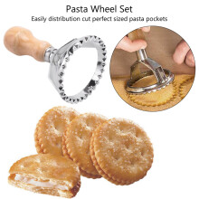 Ravioli Stamp Maker Cutter avec Ensemble de Roues, Moule avec Manche en Bois pour Bord Cannelé, Accessoire de Cuisine pour Pâtes