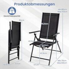 2-delige opklapbare tuinstoelen, verstelbare rugleuning, zwart