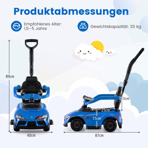 3-in-1-Kleinkind-Elektroauto mit Schiebegriff, Blau 1