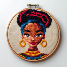 Punch Needle -setti, piirretty afrikkalainen tyttö, 20x20cm