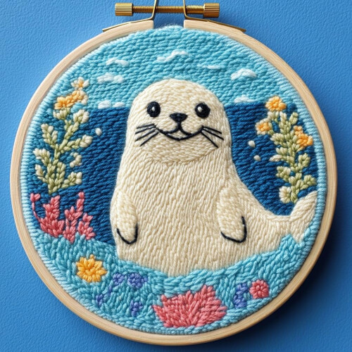 Punch Needle Kit Cartoon Seal Design – Beginner