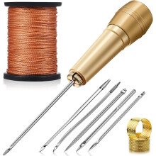 Leder-Nähahlen-Set mit Kupfergriff, 6 Nadeln & 2
