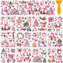 Rosa Weihnachts-Reibeaufkleber, 140 x 140 mm, 12 Stück