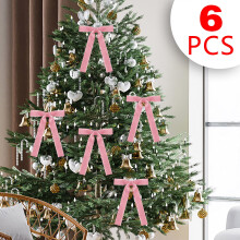 Samt-Weihnachtsbaumschleifen-Set, rosa, 6-teilig