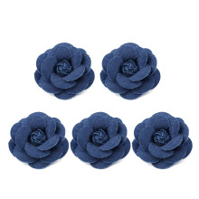 Conjunto de 5 flores de tecido jeans para decoração de roupas e chapéus.