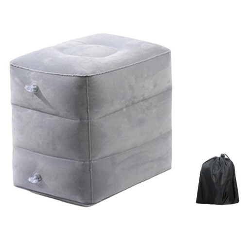 Airplane, High-Speed Rail, and Inflatable Foot Mats, Three-Layer Adjustable Stool Cushions Light Gray