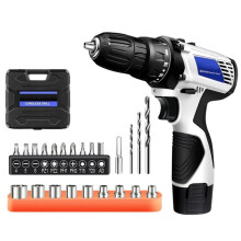 Kit Combinado de Furadeira Sem Fio 12V com Parafusadeira Elétrica, 2 Velocidades, 18+1 Configurações de Torque, 23 Brocas, Plugue Americano