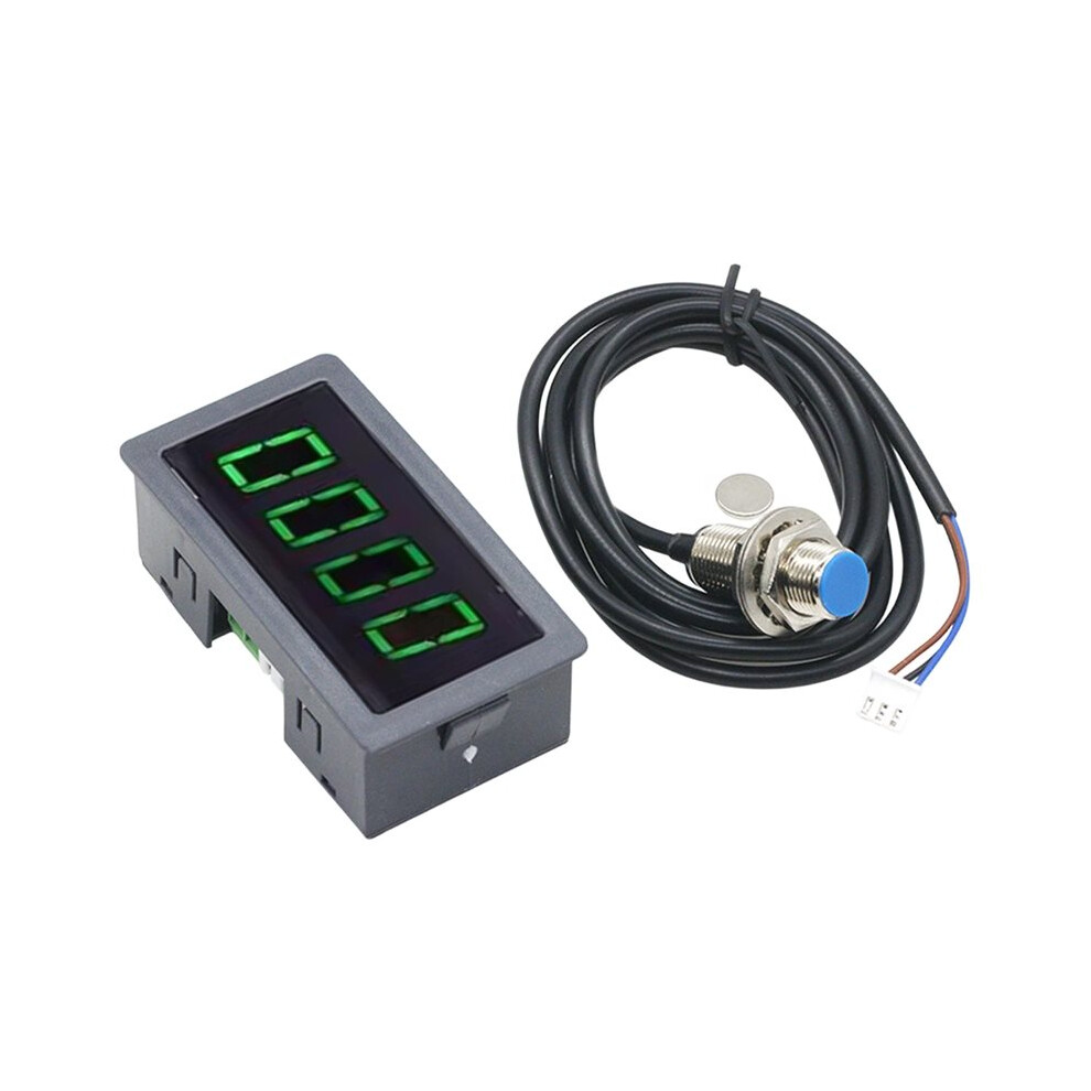 Industrial Tachometer 8-24V Motor Rpm Counter 10-9999Rpm 0.56" 4-Digit Led 5V Npn Hall Sensor & Magnet Green 4713580664635