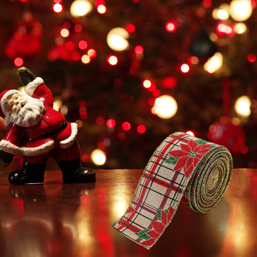 Fitas de Natal em rolo com arame para embrulhar presentes e decorar. 1