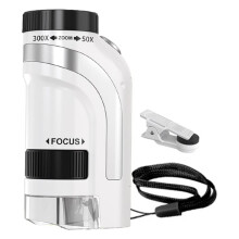 Kids Pocket Microscope 50x-300x Magnification with LED Light, Portable Handheld Digital Microscope for Children A