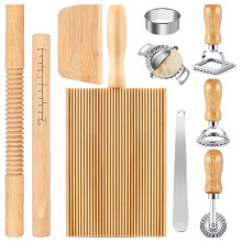 10Piece/Set Pasta Making Set: Wooden Rolling Pins, Gnocchi Board, Dumpling Maker, and More