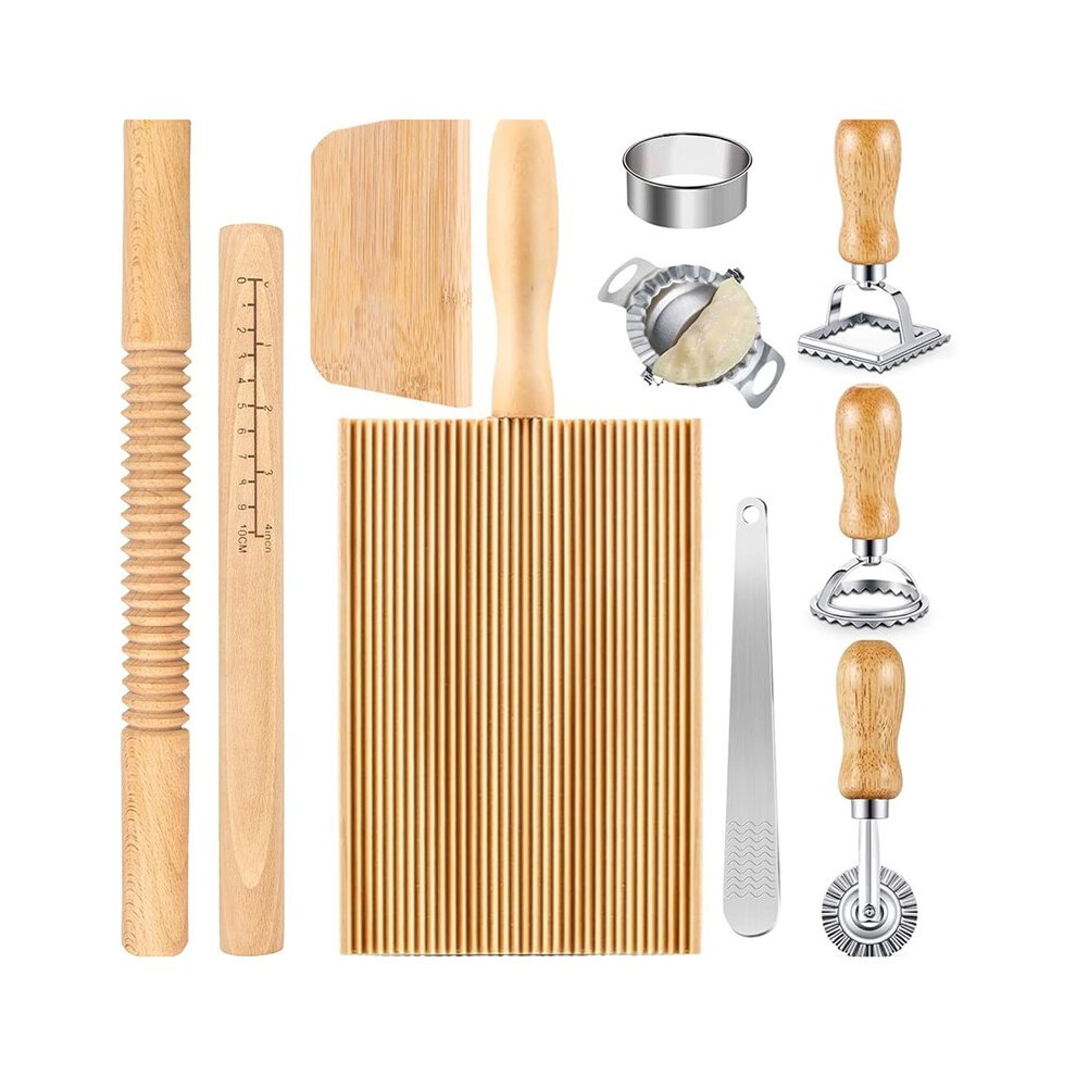 10Piece/Set Pasta Making Set: Wooden Rolling Pins, Gnocchi Board, Dumpling Maker, And More 4712439335252