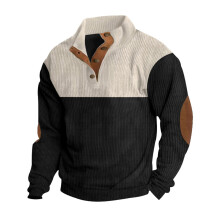 (Black, XXL) Herren Herbst/Winter Amerikanischer Freizeit-Pullover mit halbem Reißverschluss, Stehkragen und Farbblock-Design