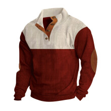 (Maroon, L) Felpa da uomo casual americana con mezza zip, collo alto e blocchi di colore, per autunno/inverno.