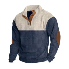 (Navy Blue, L) Felpa da uomo casual americana con mezza zip, collo alto e blocchi di colore, per autunno/inverno.