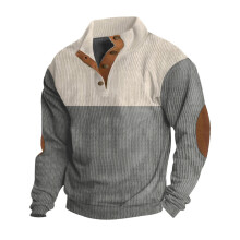 (Gray, XXXL) Felpa da uomo casual americana con mezza zip, collo alto e blocchi di colore, per autunno/inverno.