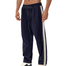 (Navy Blue, L) Vår Sommar Herr Nya Amerikanska Enkla Randiga Casual Lösa Corduroy Sport Långbyxor