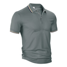 (Gray, L) Sommerliches, lockeres, atmungsaktives Herren-Polo-Shirt mit kurzen Ärmeln