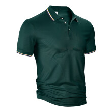 (Dark Green, XXXL) Løs sommerlig, pustende poloskjorte med korte ermer for menn