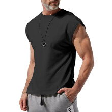 (Black, S) T-shirt estiva da uomo senza maniche, casual, ampia, tinta unita, sottile.