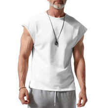 (White, XXXL) T-shirt estiva da uomo senza maniche, casual, ampia, tinta unita, sottile.