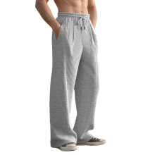 (Light Gray, XXXL) Vår- och höstbyxor för män, lösa, raka, vertikalt randiga, medelhög midja, vida ben