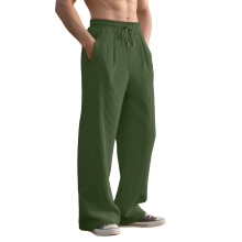 (Army Green, XL) Pantaloni lunghi casual da uomo primavera/autunno, vestibilità ampia, dritti, a righe verticali, vita media alta, gamba larga