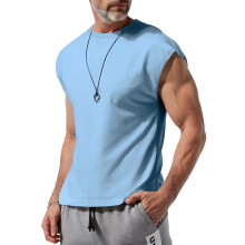 (Light Blue, XXXL) T-shirt estiva da uomo senza maniche, casual, ampia, tinta unita, sottile.
