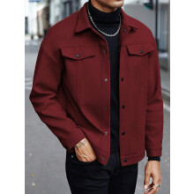 (Burgundy, S) Cappotto da uomo in lana con colletto risvoltato, autunno/inverno, giacca sportiva casual.