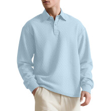 (Light Blue, XXL) Herren-Sweatshirt mit strukturiertem Jacquard-Muster, einfarbig, mit Knopfleiste, langen Ärmeln und lockerer Passform