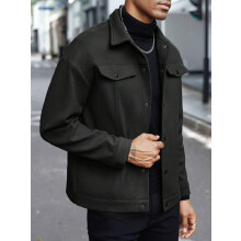 (Black, L) Cappotto da uomo in lana con colletto risvoltato, autunno/inverno, giacca sportiva casual.