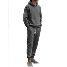 (Gray, XXL) Men's Spring Autumn Loose Casual Sports Long Sleeve Long Pants Large Size Jacquard Hooded Sweatshirt Set