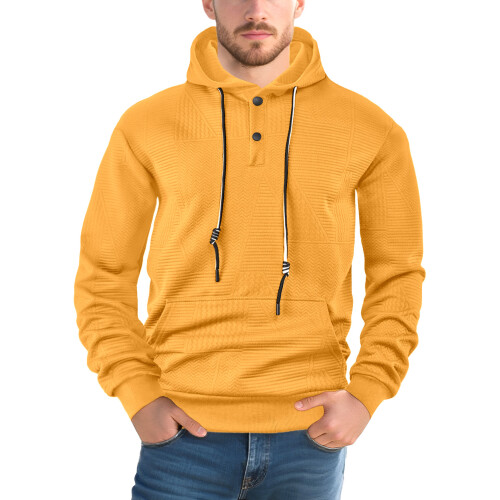 (Yellow, M) Pull-over printemps-automne uni décontracté sport ample à manches longues et capuche