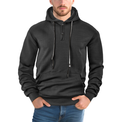 (Black, L) Pull-over printemps-automne uni décontracté sport ample à manches longues et capuche