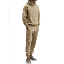 (Khaki, S) Herr Vår Höst Lös Casual Sport Långärmad Långbyxor Stora Storlekar Jacquard Hooded Sweatshirt Set