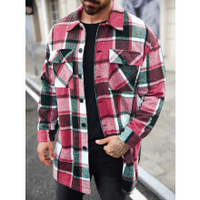 (Rose Red, XL) Giacca/camicia trench casual da uomo lunga con bottoni e doppie tasche