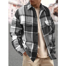 (Dark Gray, XXL) Camicia da uomo vintage a quadri spazzolati, giacca casual elegante a maniche lunghe con colletto risvoltato.