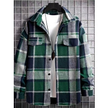(Army Green, XL) Camicia da uomo vintage a quadri spazzolati, giacca casual elegante a maniche lunghe con colletto risvoltato.