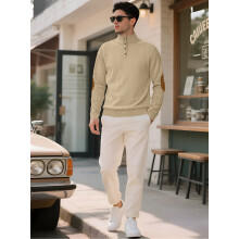 (Khaki, 5XL) Felpa sportiva casual da uomo a maniche lunghe con colletto alla coreana e bottoni, in jacquard.