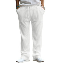 (White, XXXL) Pantaloni lunghi casual da uomo primavera/autunno, vestibilità ampia, dritti, a righe verticali, vita media alta, gamba larga