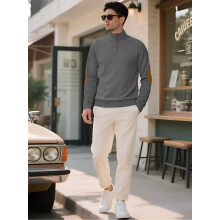 (Gray, 5XL) Herren Langarm-Sweatshirt mit Stehkragen und Knopfleiste aus Jacquard-Gewebe, lässig und sportlich