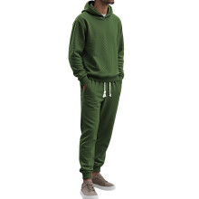 (Army Green, XXL) Herr Vår Höst Lös Casual Sport Långärmad Långbyxor Stora Storlekar Jacquard Hooded Sweatshirt Set
