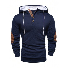 (Navy Blue, L) Herbst/Winter Herren Kapuzenpullover mit Jacquardmuster, einfarbig, locker geschnitten, sportlich-lässig