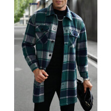 (Army Green, XL) Męska swobodna, długa, zapinana na guziki, dwukieszeniowa kurtka typu trencz