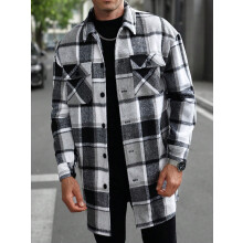 (Black, L) Giacca/camicia trench casual da uomo lunga con bottoni e doppie tasche