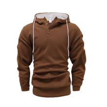 (Coffee, M) Høst-vinter herregenser med ensfarget jacquard-hettegenser, løs, avslappet sportstopp