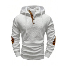 (White, XXL) Herbst/Winter Herren Kapuzenpullover mit Jacquardmuster, einfarbig, locker geschnitten, sportlich-lässig