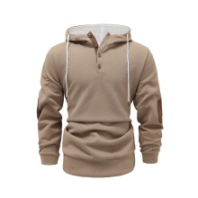 (Khaki, M) Felpa con cappuccio da uomo autunno/inverno in jacquard tinta unita, vestibilità ampia, casual, sportiva.