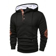 (Black, M) Felpa con cappuccio da uomo autunno/inverno in jacquard tinta unita, vestibilità ampia, casual, sportiva.